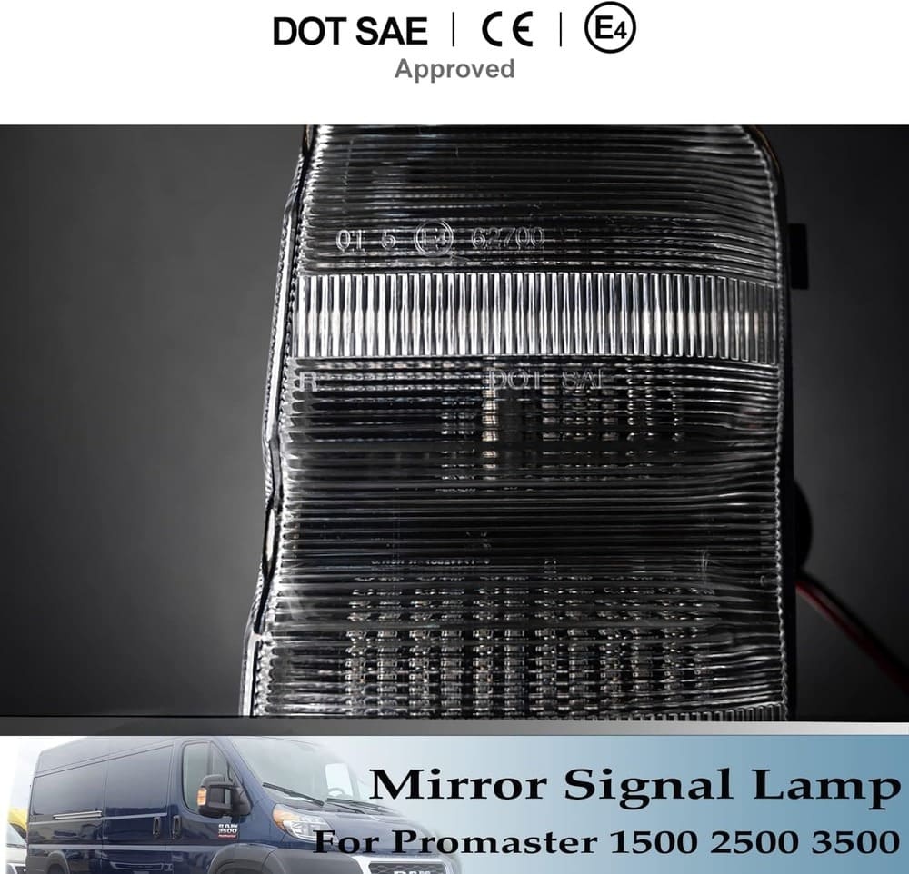 Sequential LED Side Mirror Marker Lights Compatible w/ 2014-2022 Dodge RAM Promaster 1500/2500/3500 Towing Mirror Turn Signal Indicator Lamp Assembly Smoked/Clear Lens