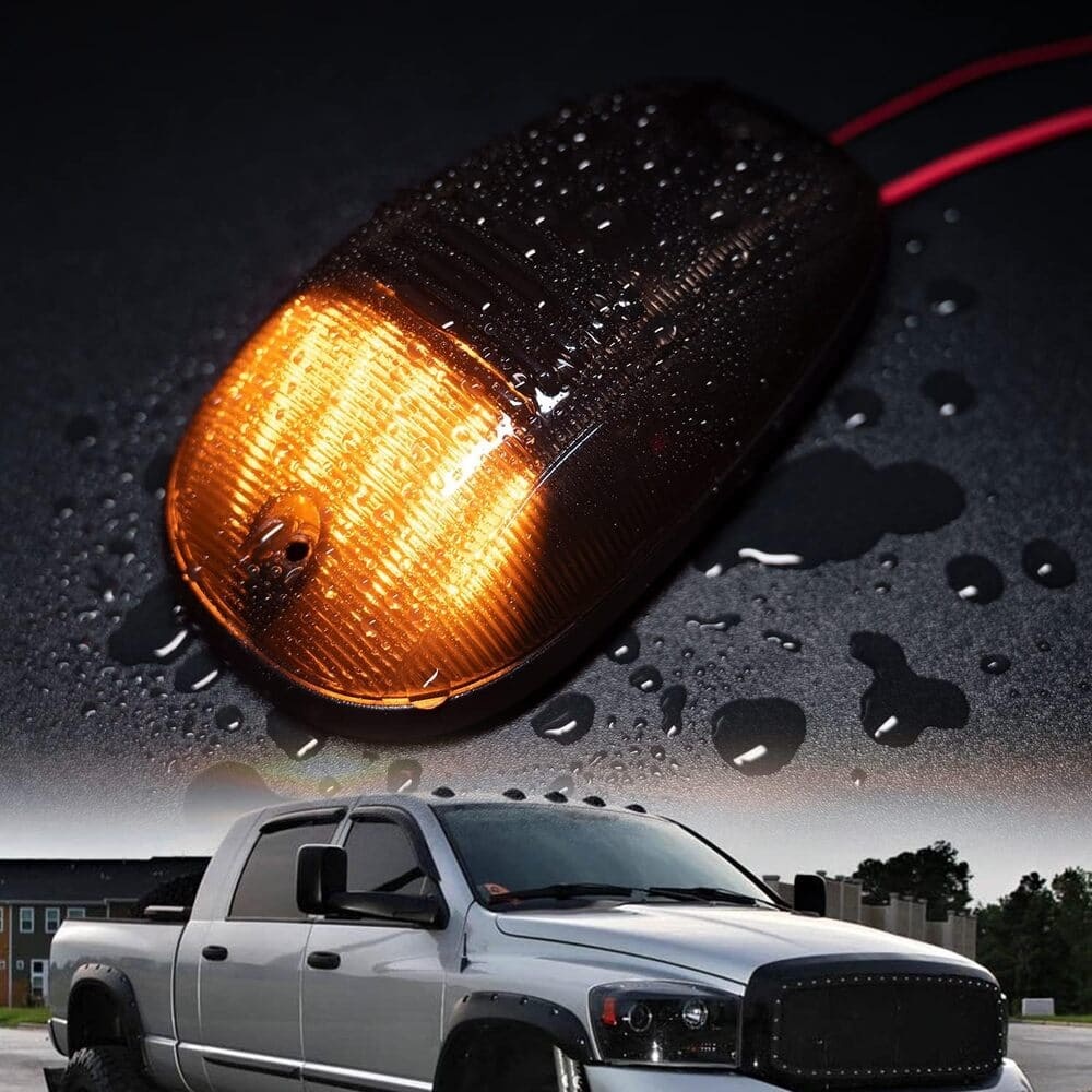 LED Cab Marker Lights Compatible w/ 2003-2018 Dodge Ram 1500 2500 3500 Pickup Amber Front Roof Mounted Cab Light Kit Smoked Lens OEM Fit Roof Running Cab Marker Lamps for Pickup Trucks