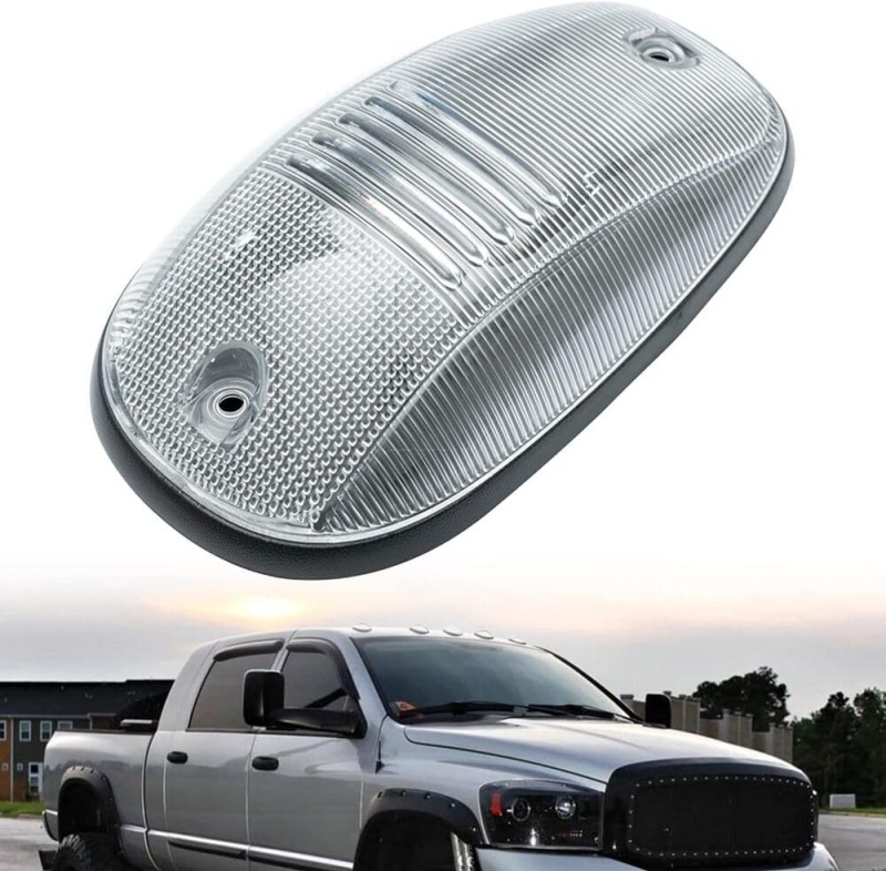 LED Cab Marker Light Housings Compatible w/ 2003-2018 Dodge Ram 1500 2500 3500 Pickup Front Roof Mounted Cab Light Covers Smoked/Clear Lens OEM Fit Cab Roof Marker Running Light Housing Replacement