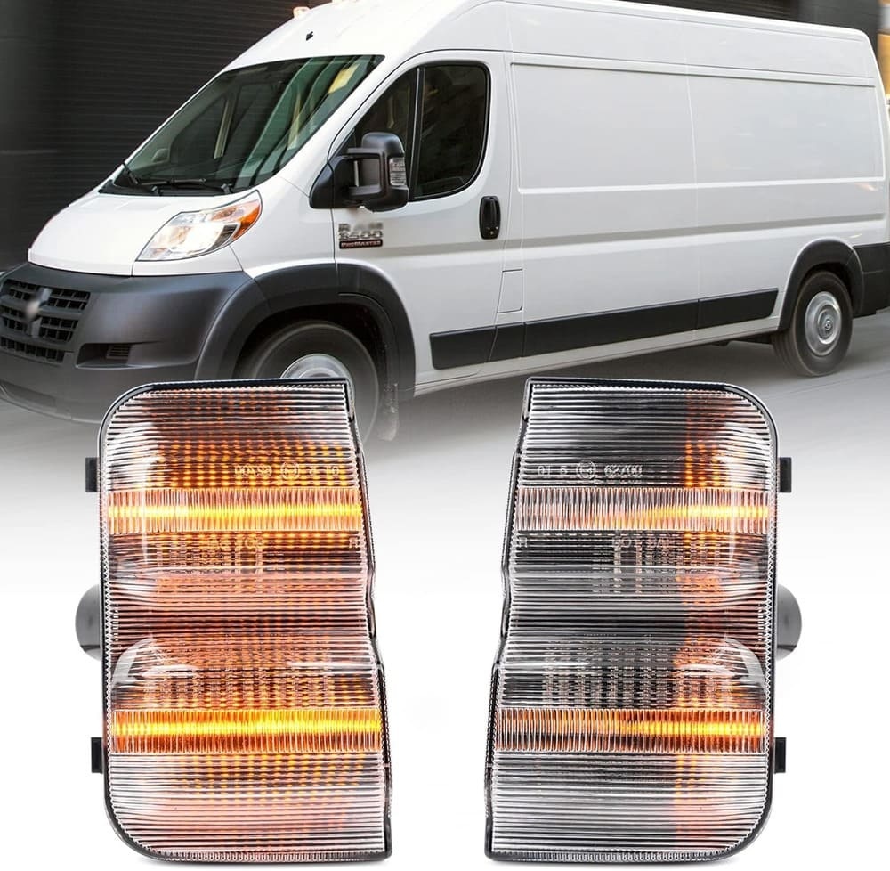 Sequential LED Side Mirror Marker Lights Compatible w/ 2014-2022 Dodge RAM Promaster 1500/2500/3500 Towing Mirror Turn Signal Indicator Lamp Assembly Smoked/Clear Lens