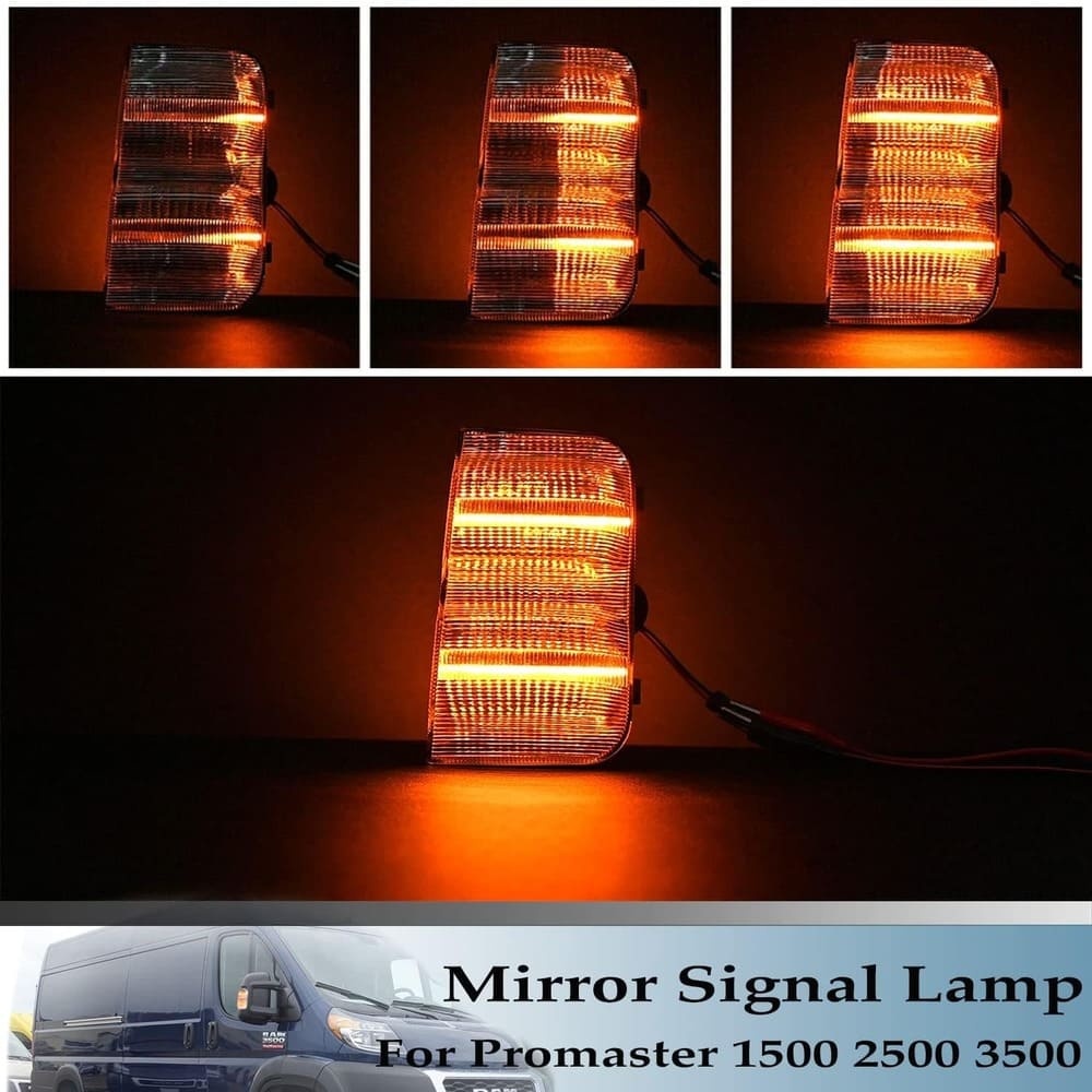 Sequential LED Side Mirror Marker Lights Compatible w/ 2014-2022 Dodge RAM Promaster 1500/2500/3500 Towing Mirror Turn Signal Indicator Lamp Assembly Smoked/Clear Lens