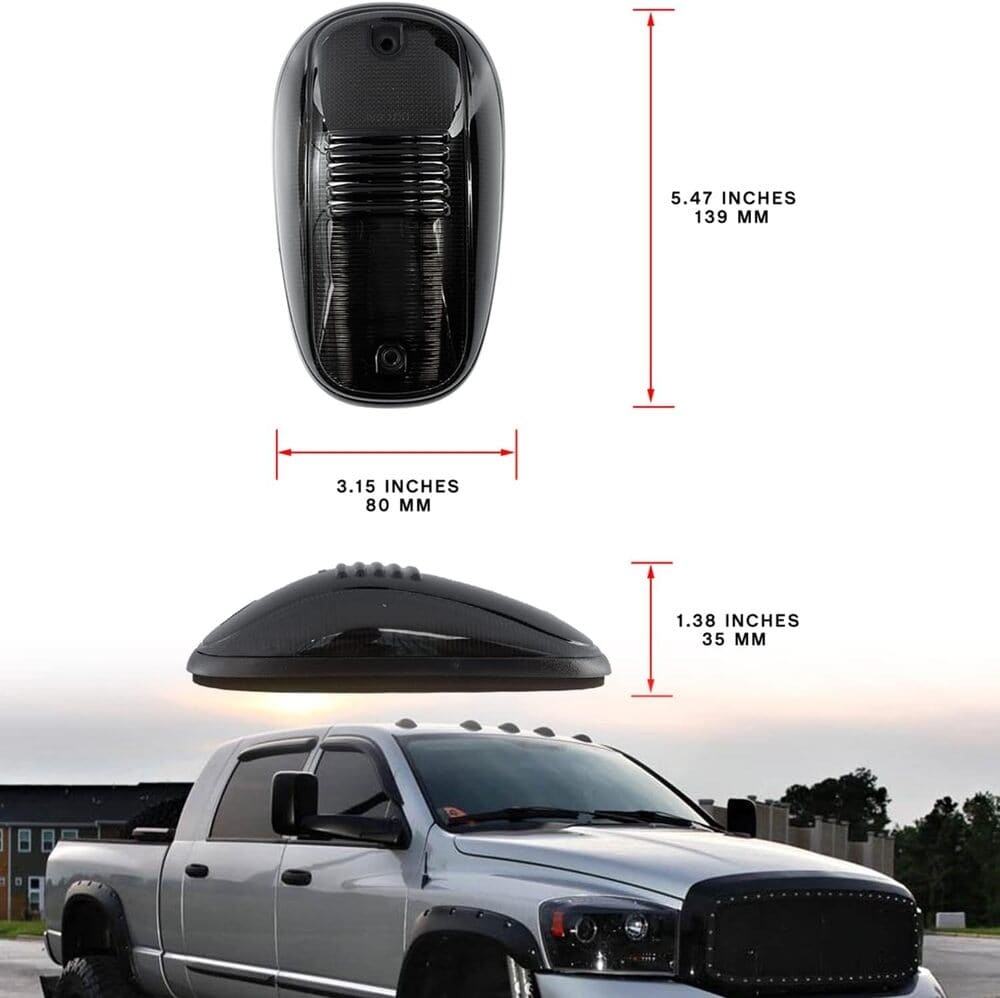 LED Cab Marker Light Housings Compatible w/ 2003-2018 Dodge Ram 1500 2500 3500 Pickup Front Roof Mounted Cab Light Covers Smoked/Clear Lens OEM Fit Cab Roof Marker Running Light Housing Replacement