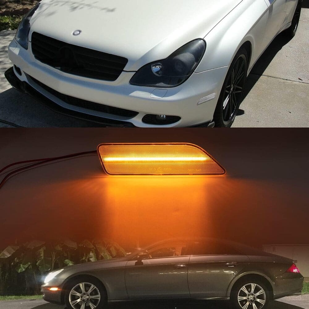Led Side Marker Lights Compatible w/ 2007-2011 W219 Mercedes Benz CLS550 2006 CLS500 Xenon White Front Fender Marker Lamps Clear Lens OEM Side Marker Replacement