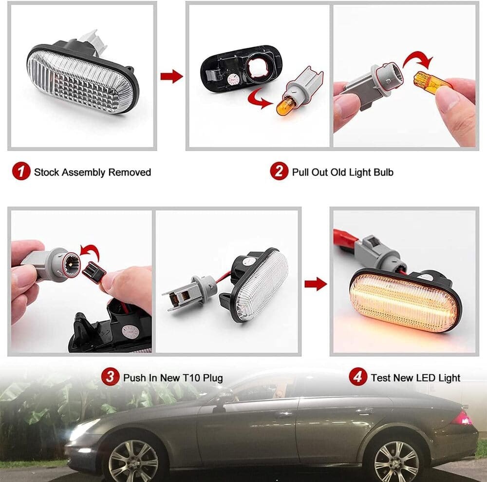 Led Side Marker Lights Compatible w/ 2007-2011 W219 Mercedes Benz CLS550 2006 CLS500 CLS55 AMG Amber Yellow Front Fender Marker Lamps Smoked Lens OEM Side Marker Replacement