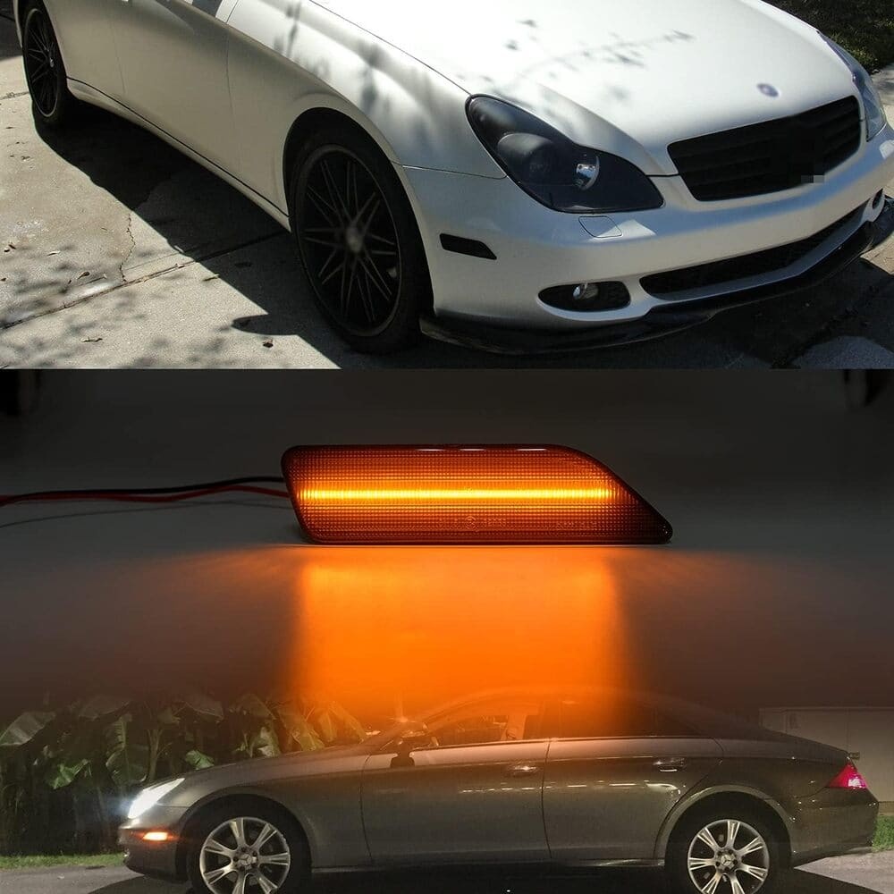 Led Side Marker Lights Compatible w/ 2007-2011 W219 Mercedes Benz CLS550 2006 CLS500 CLS55 AMG Amber Yellow Front Fender Marker Lamps Smoked Lens OEM Side Marker Replacement