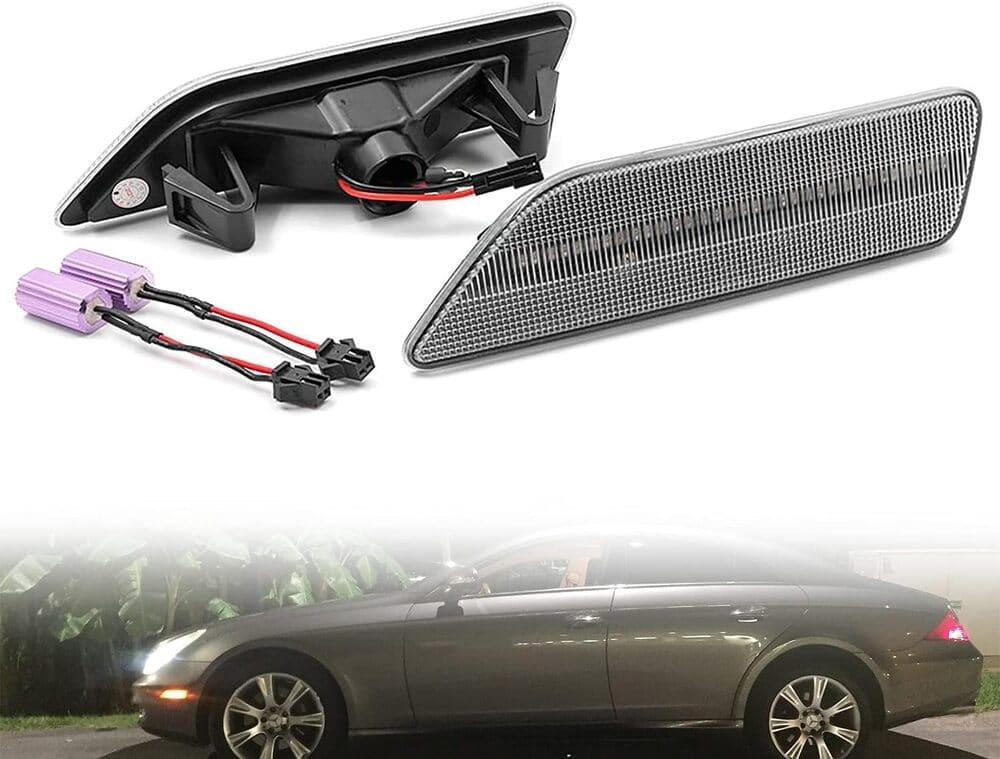 Led Side Marker Lights Compatible w/ 2007-2011 W219 Mercedes Benz CLS550 2006 CLS500 Xenon White Front Fender Marker Lamps Clear Lens OEM Side Marker Replacement
