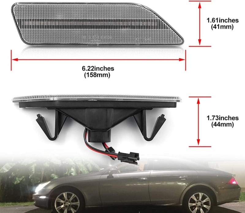 Led Side Marker Lights Compatible w/ 2007-2011 W219 Mercedes Benz CLS550 2006 CLS500 Xenon White Front Fender Marker Lamps Clear Lens OEM Side Marker Replacement