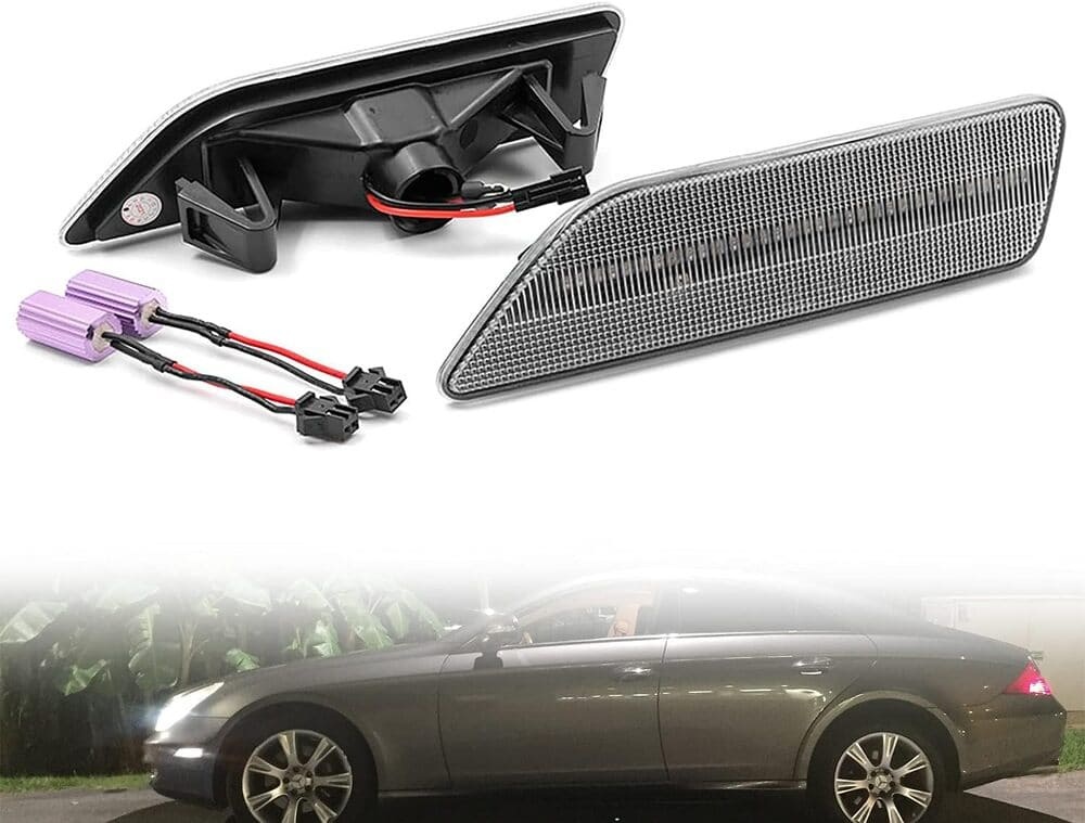 Led Side Marker Lights Compatible w/ 2007-2011 W219 Mercedes Benz CLS550 2006 CLS500 Xenon White Front Fender Marker Lamps Clear Lens OEM Side Marker Replacement