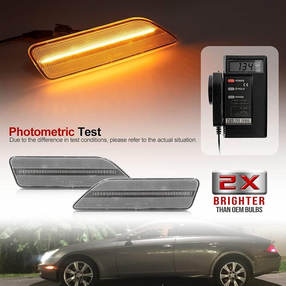 Led Side Marker Lights Compatible w/ 2007-2011 W219 Mercedes Benz CLS550 2006 CLS500 Xenon White Front Fender Marker Lamps Clear Lens OEM Side Marker Replacement