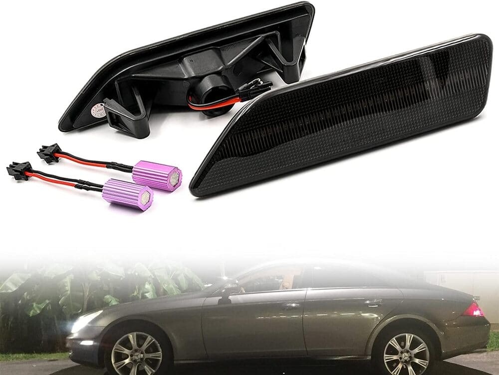 Led Side Marker Lights Compatible w/ 2007-2011 W219 Mercedes Benz CLS550 2006 CLS500 CLS55 AMG Amber Yellow Front Fender Marker Lamps Smoked Lens OEM Side Marker Replacement