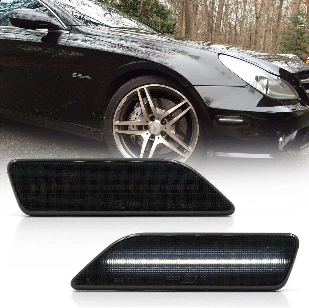 Led Side Marker Lights Compatible w/ 2007-2011 W219 Mercedes Benz CLS550 2006 CLS500 CLS55 AMG Amber Yellow Front Fender Marker Lamps Smoked Lens OEM Side Marker Replacement