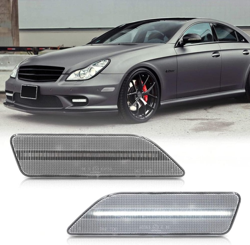 Led Side Marker Lights Compatible w/ 2007-2011 W219 Mercedes Benz CLS550 2006 CLS500 Xenon White Front Fender Marker Lamps Clear Lens OEM Side Marker Replacement