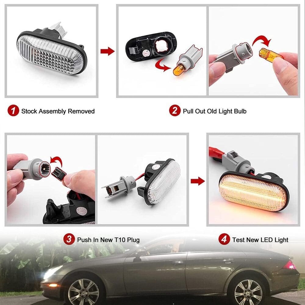 Led Side Marker Lights Compatible w/ 2007-2011 W219 Mercedes Benz CLS550 2006 CLS500 CLS55 AMG Amber Yellow Front Fender Marker Lamps Smoked Lens OEM Side Marker Replacement