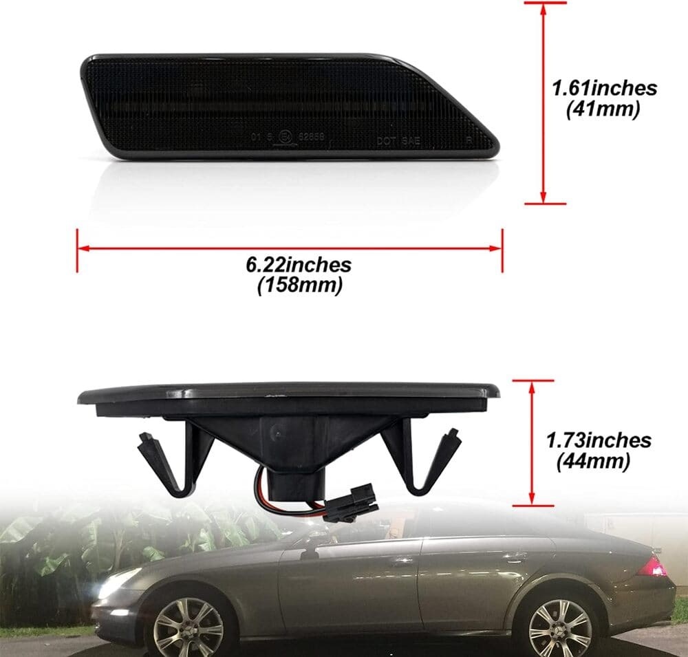 Led Side Marker Lights Compatible w/ 2007-2011 W219 Mercedes Benz CLS550 2006 CLS500 CLS55 AMG Amber Yellow Front Fender Marker Lamps Smoked Lens OEM Side Marker Replacement