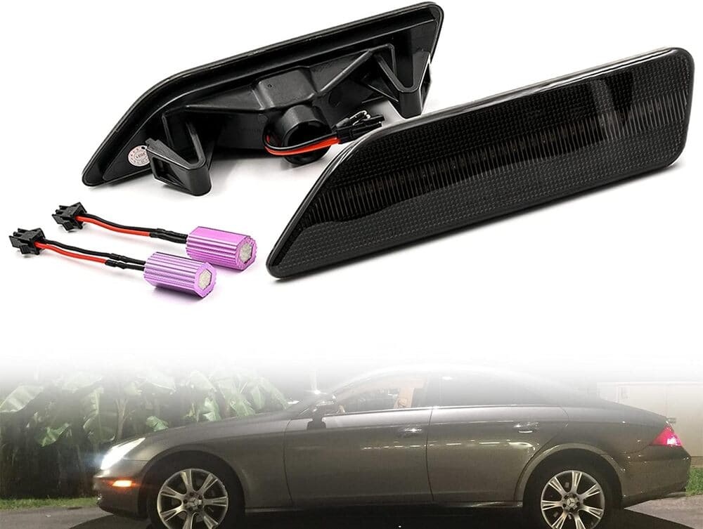 Led Side Marker Lights Compatible w/ 2007-2011 W219 Mercedes Benz CLS550 2006 CLS500 CLS55 AMG Amber Yellow Front Fender Marker Lamps Smoked Lens OEM Side Marker Replacement