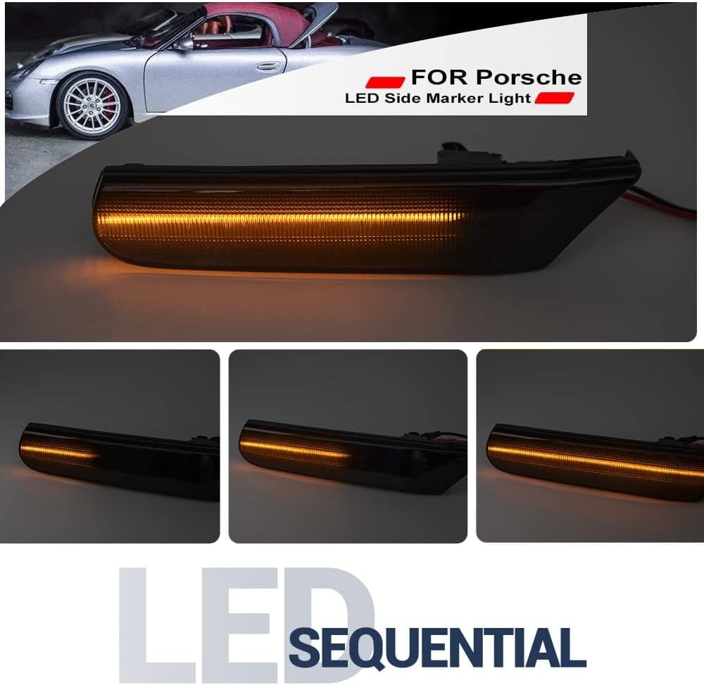 Sequential Amber Led Side Marker Lights for Porsche 97-04 986 Boxster Porsche 911 996 Carrera Clear/Smoked Lens Front Bumper Side Marker Assembly