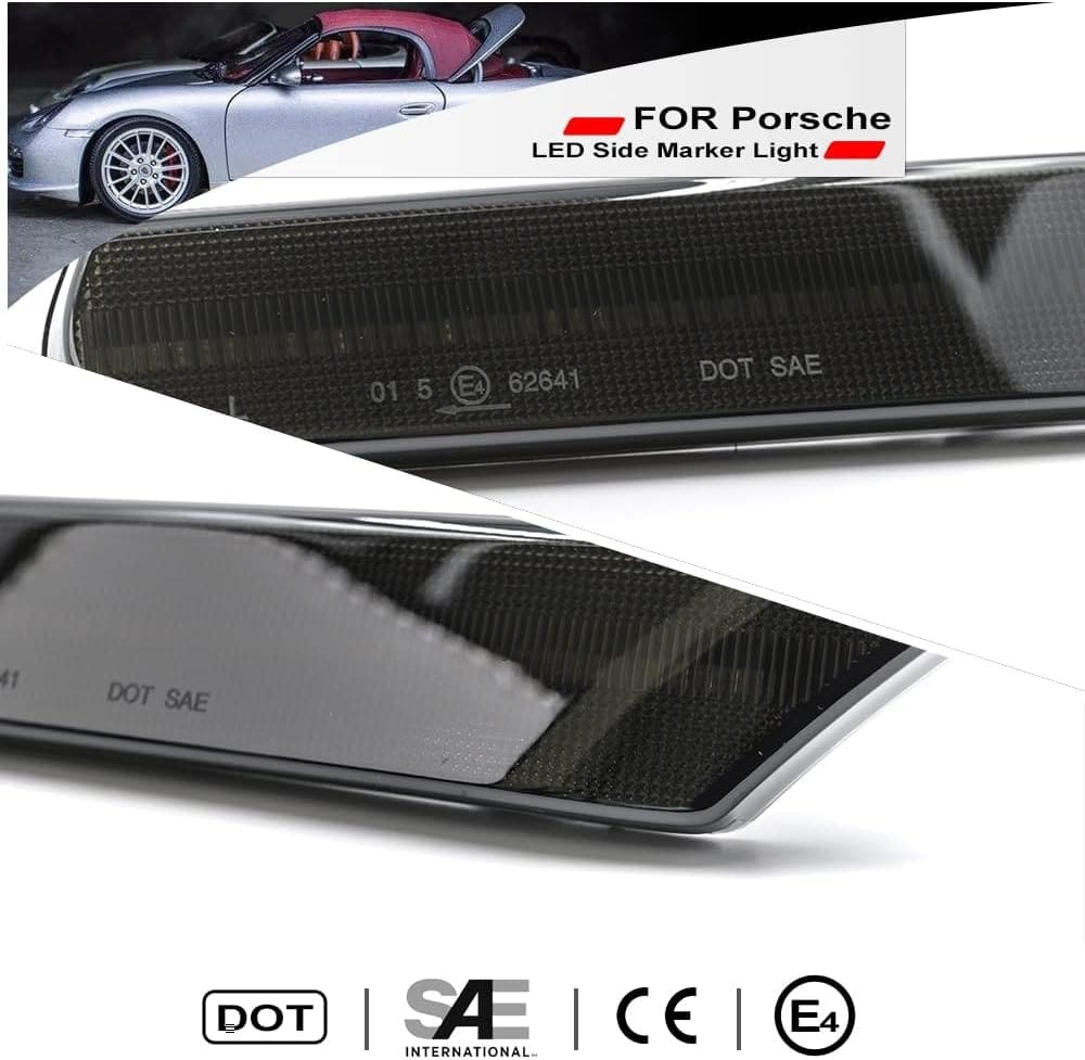 Sequential Amber Led Side Marker Lights for Porsche 97-04 986 Boxster Porsche 911 996 Carrera Clear/Smoked Lens Front Bumper Side Marker Assembly