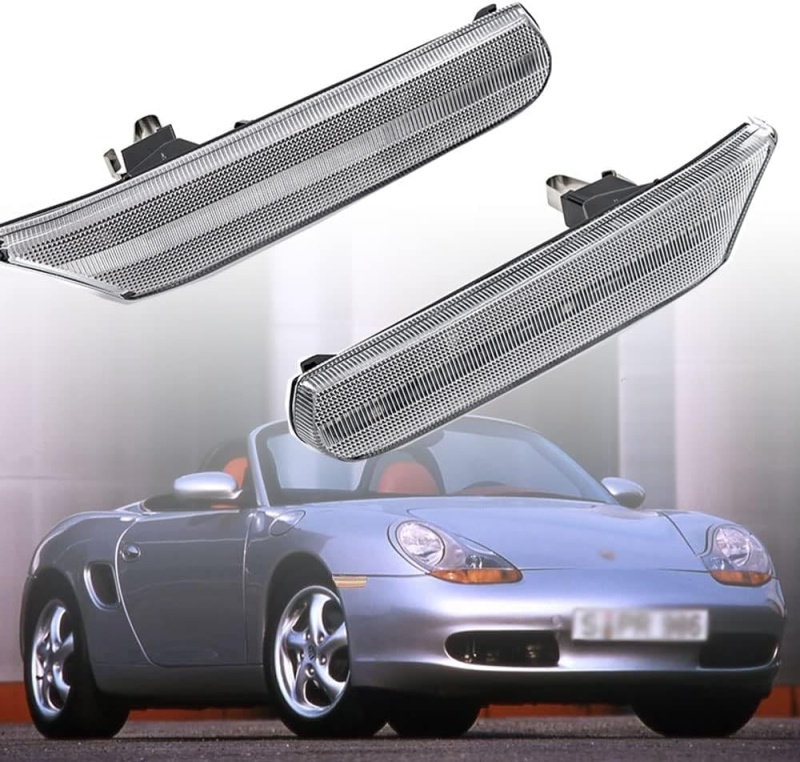 Sequential Amber Led Side Marker Lights for Porsche 97-04 986 Boxster Porsche 911 996 Carrera Clear/Smoked Lens Front Bumper Side Marker Assembly