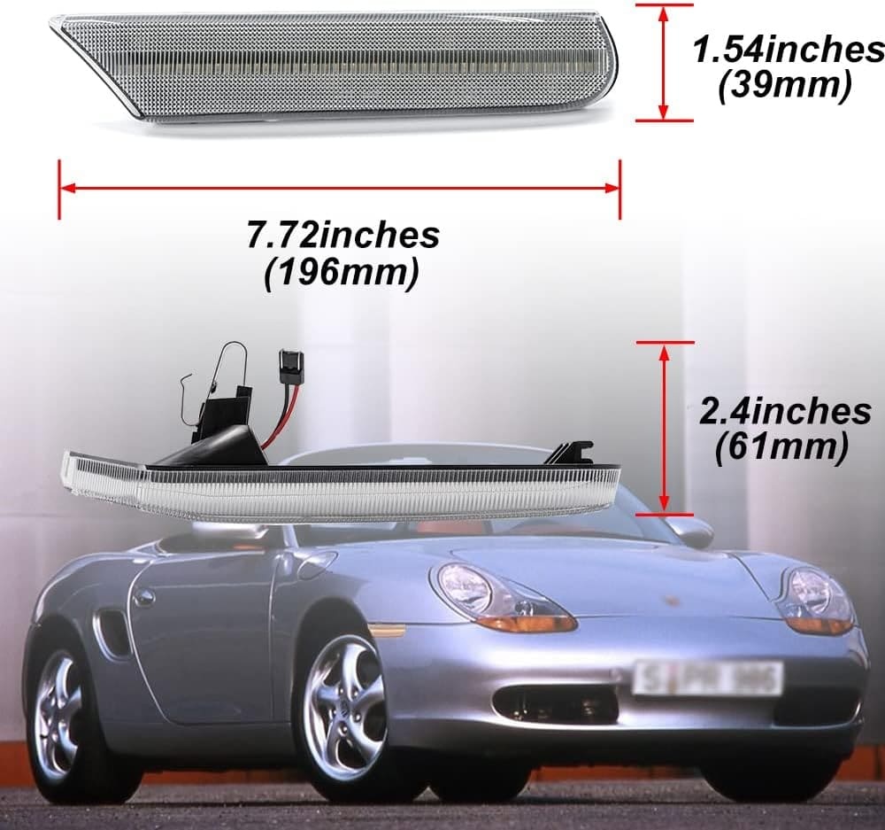 Sequential Amber Led Side Marker Lights for Porsche 97-04 986 Boxster Porsche 911 996 Carrera Clear/Smoked Lens Front Bumper Side Marker Assembly