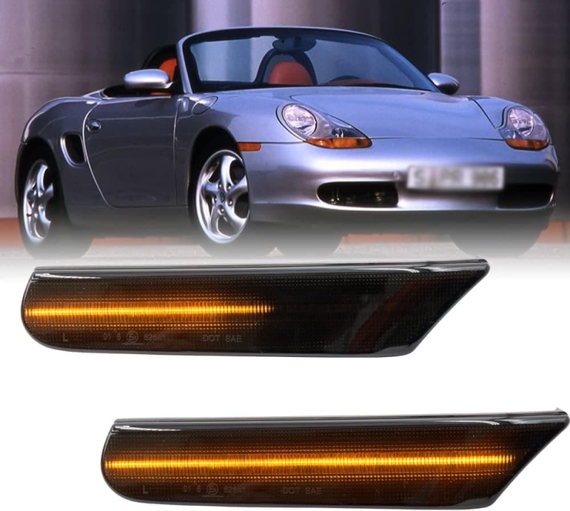 Sequential Amber Led Side Marker Lights for Porsche 97-04 986 Boxster Porsche 911 996 Carrera Clear/Smoked Lens Front Bumper Side Marker Assembly