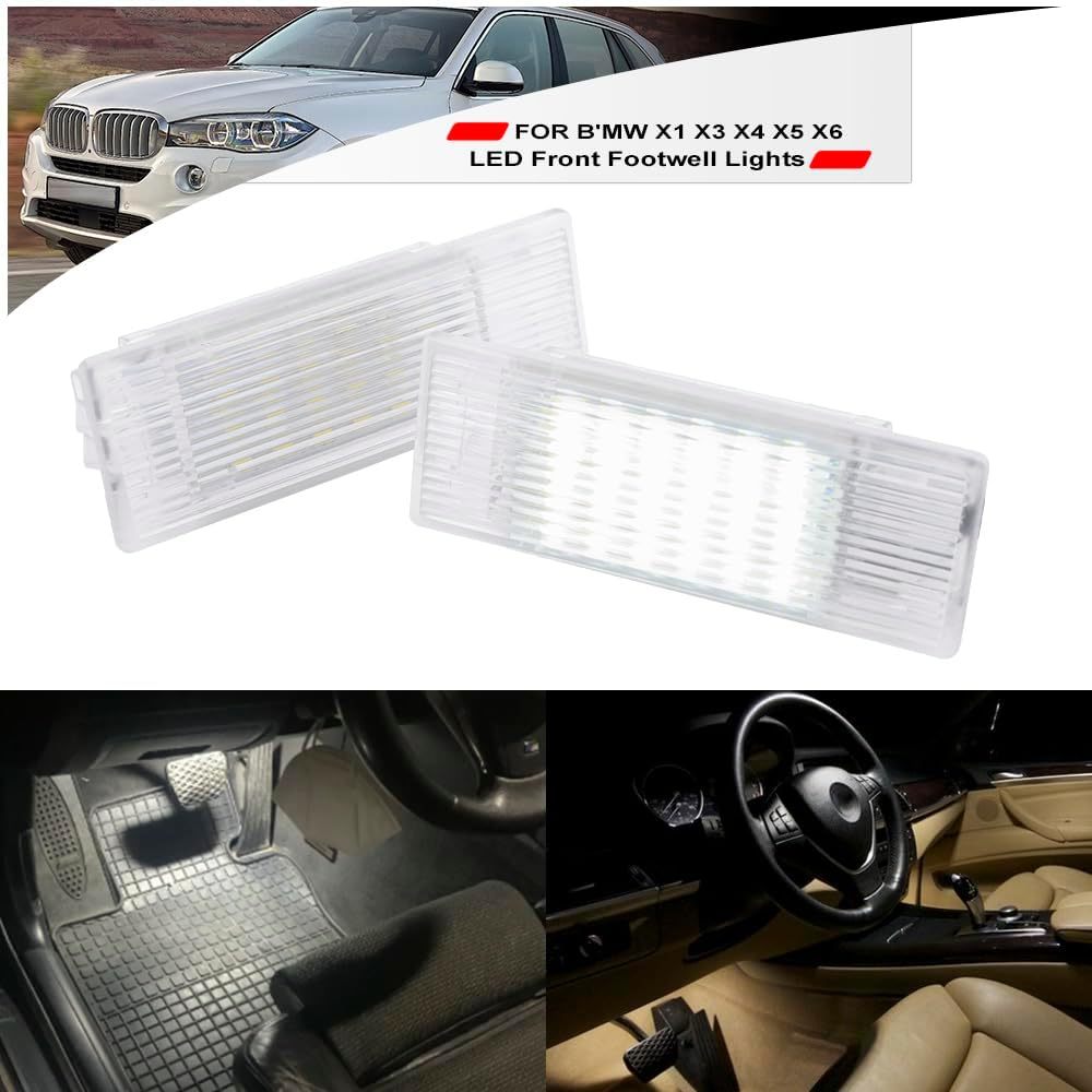 NSLUMO Led Interior Footwell Lights Replacement for 2014-2023 B'MW F48 G01 iX3 G08 G02 F15 F16 6500K Xenon White Under Dashboard Floor Lamp Assembly Courtesy Front Foot Light Error Free
