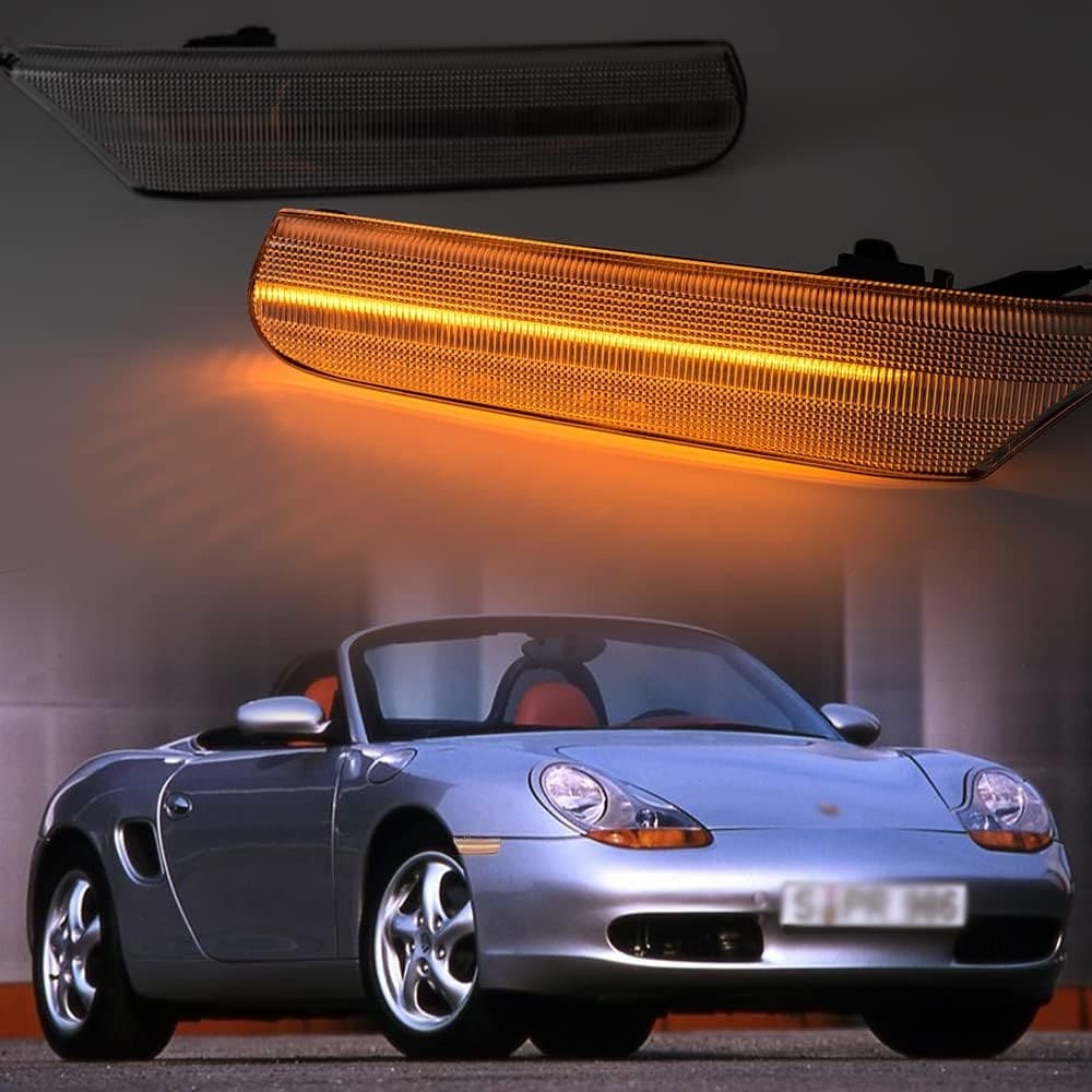 Sequential Amber Led Side Marker Lights for Porsche 97-04 986 Boxster Porsche 911 996 Carrera Clear/Smoked Lens Front Bumper Side Marker Assembly
