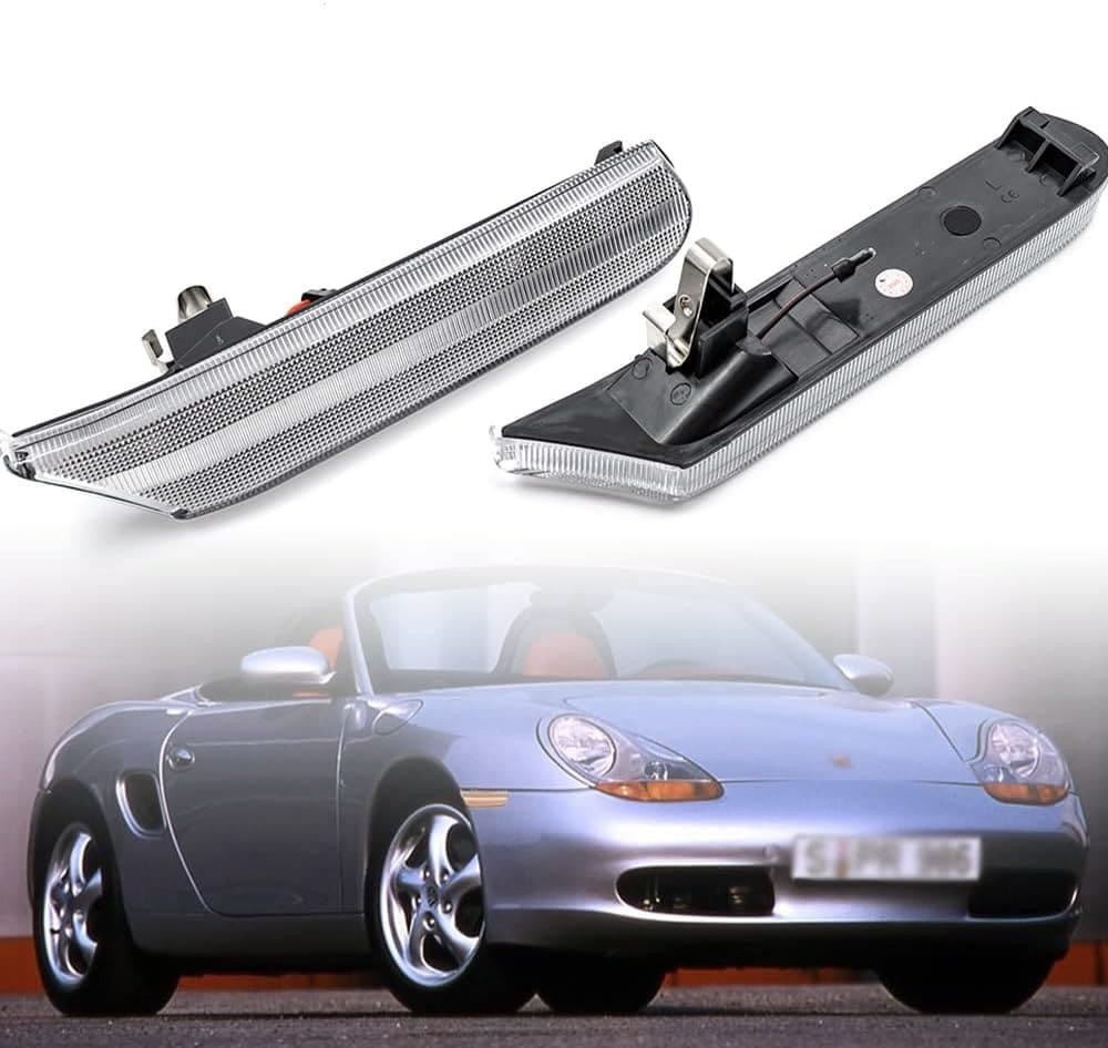 Sequential Amber Led Side Marker Lights for Porsche 97-04 986 Boxster Porsche 911 996 Carrera Clear/Smoked Lens Front Bumper Side Marker Assembly