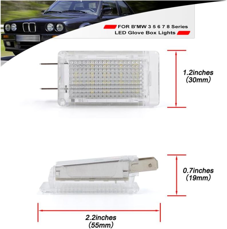 NSLUMO Led Interior Glove Box Courtesy Light Replacement for 1977-1997 B'MW 3 5 6 7 8 Series E30 E36 E34 E24 E32 E31 18-SMD 6500K White LED Glove Box Compartment Lamps Assembly