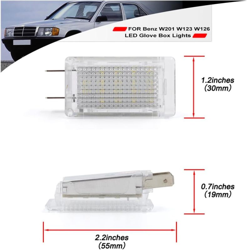 NSLUMO Led Interior Glove Box Courtesy Light Replacement for 1971-1993 Mer'cedes Benz W201 W123 W126 W116 R107 18-SMD 6500K White LED Glove Box Compartment Lamps Assembly