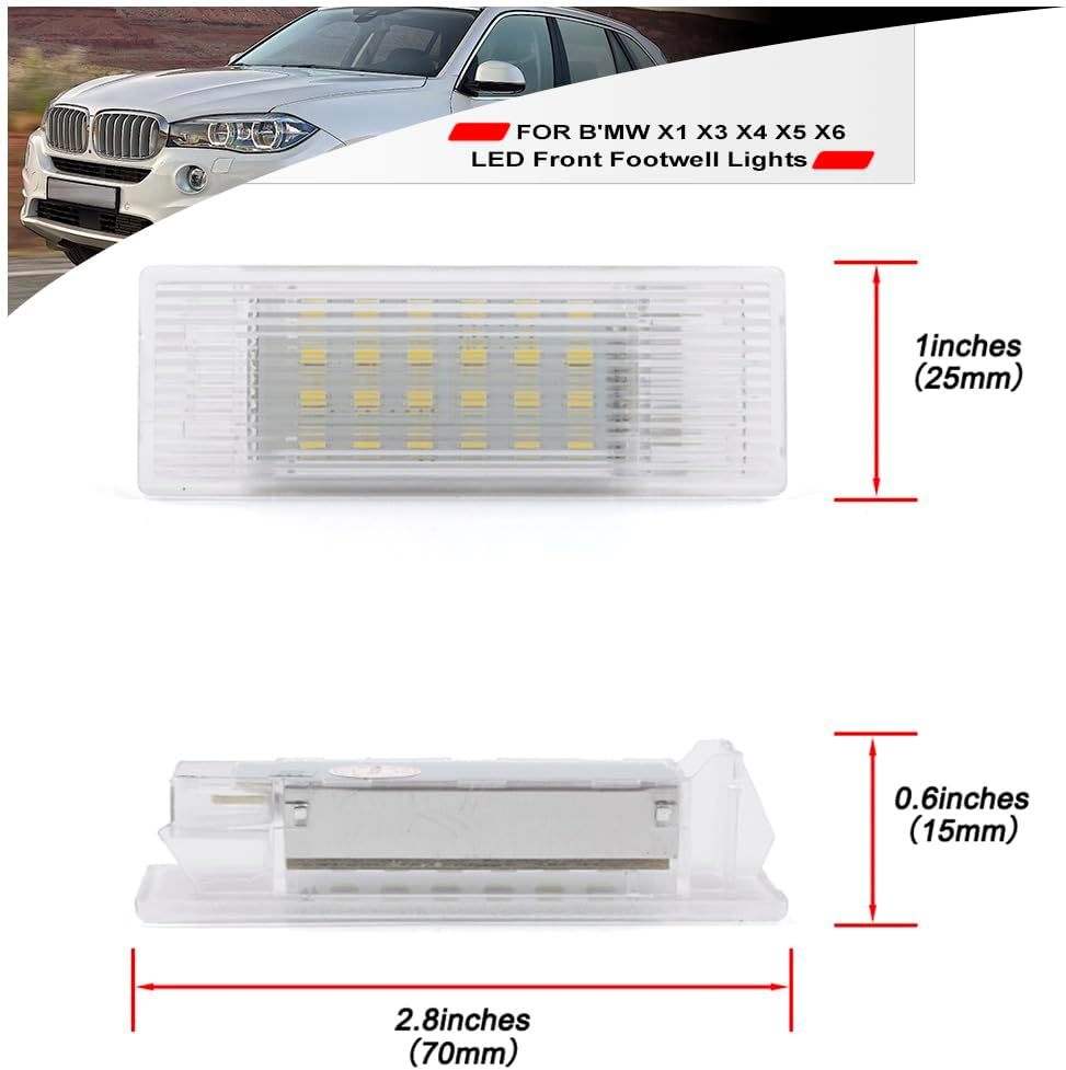NSLUMO Led Interior Footwell Lights Replacement for 2014-2023 B'MW F48 G01 iX3 G08 G02 F15 F16 6500K Xenon White Under Dashboard Floor Lamp Assembly Courtesy Front Foot Light Error Free
