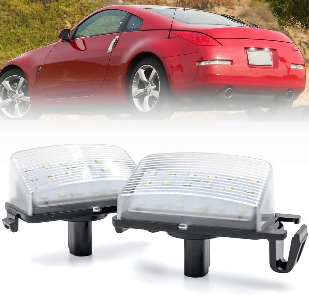 NSLUMO Led License Plate Light for 2003-2019 Ni'ssan 350Z 370Z Versa GTR Cube Leaf 6500K Xenon White Number Plate Light 18-SMD Rear Led Tag Lamp Assembly Replacement