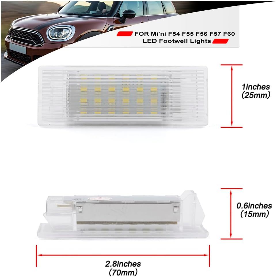 NSLUMO Led Interior Footwell Lights Replacement for 2014-2023 Mi'ni F55 F56 F57 F54 Clubman F60 Countryman 6500K Xenon White Under Dashboard Floor Courtesy Lamp Assembly Error Free