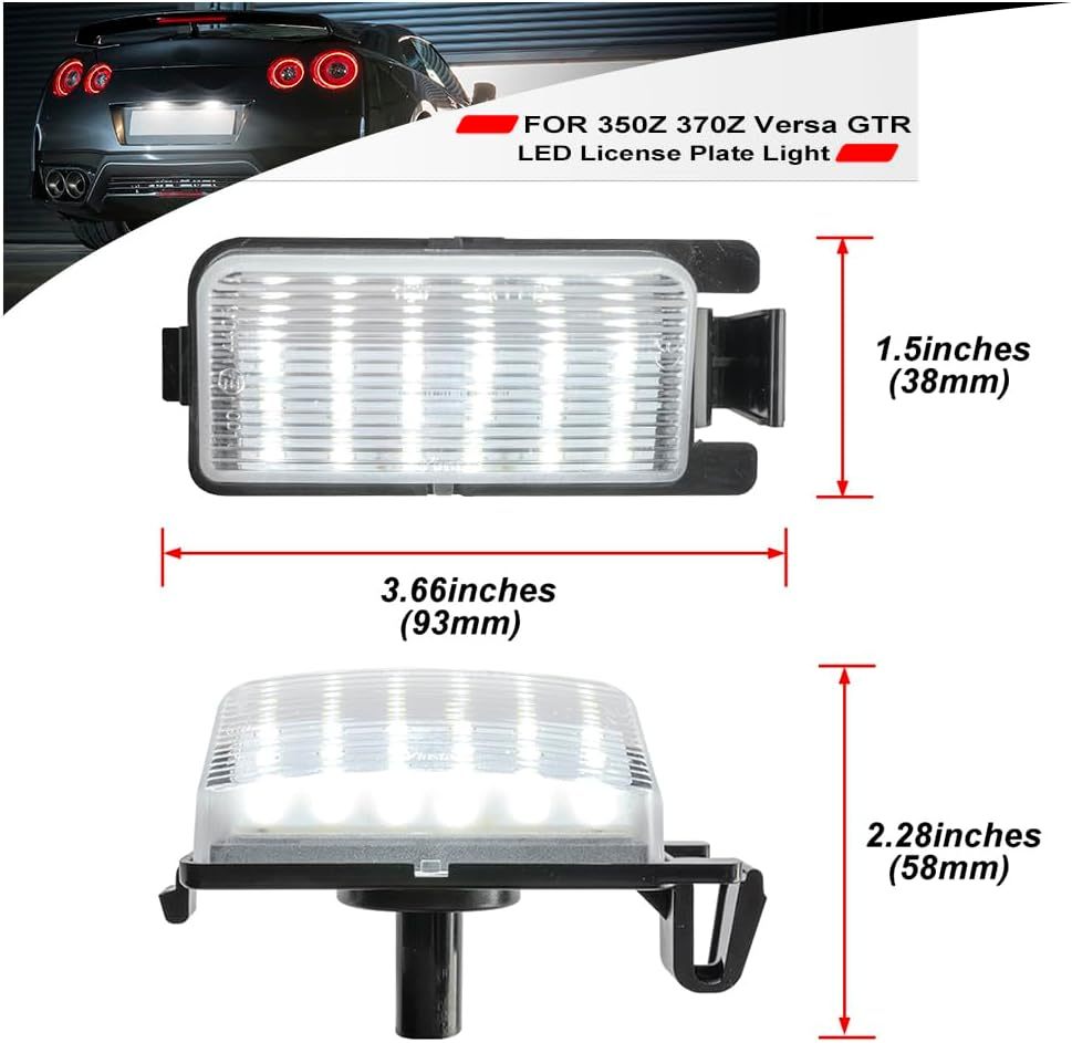NSLUMO Led License Plate Light for 2003-2019 Ni'ssan 350Z 370Z Versa GTR Cube Leaf 6500K Xenon White Number Plate Light 18-SMD Rear Led Tag Lamp Assembly Replacement