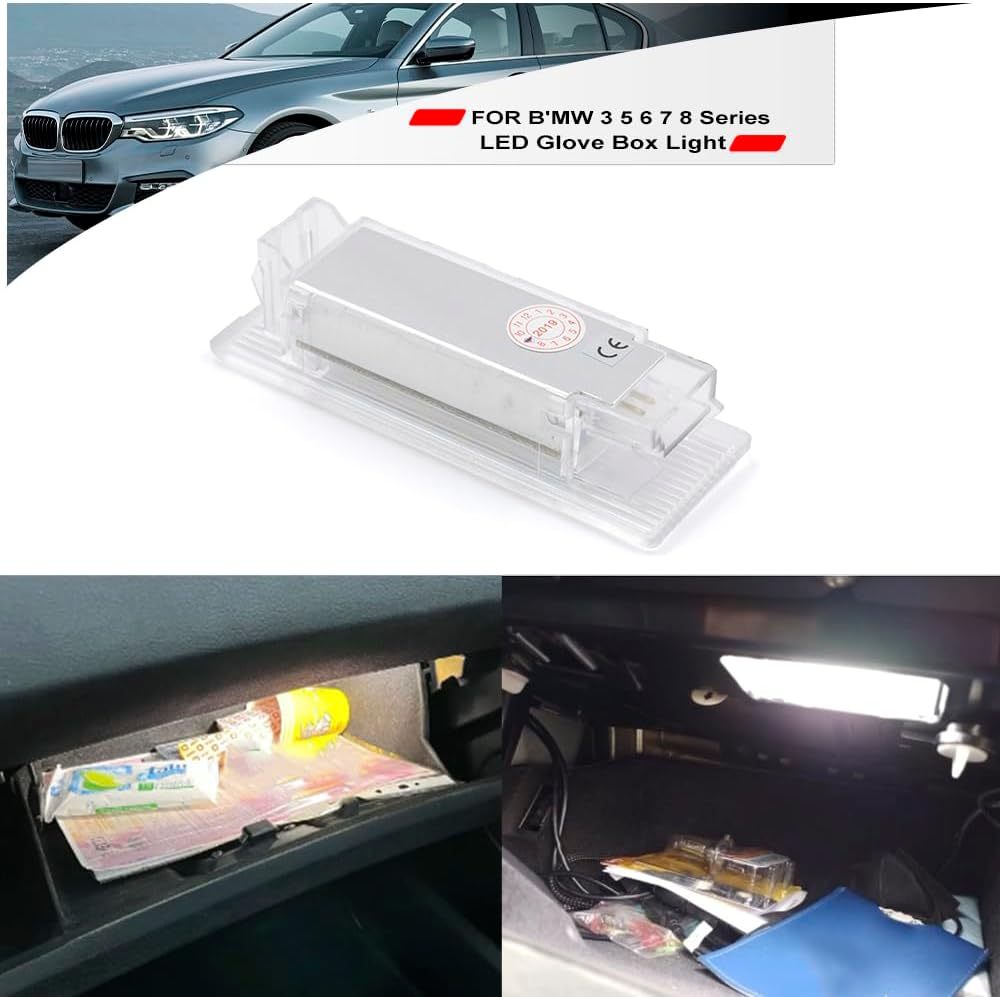 NSLUMO Led Interior Glove Box Courtesy Light Replacement for 2013-2024 B'MW 3 5 6 7 8 Series I3 F34 G30 F12 F13 F06 G32 G11 G12 G14 G15 G16 6500K White LED Glove Box Compartment Lamps Assembly
