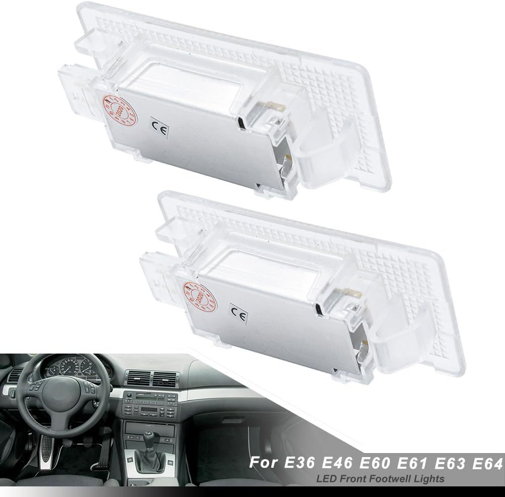NSLUMO Led Interior Courtesy Footwell Lights Replacement for B'MW 3 5 6 Series E36 E46 E60 E61 E63 E64 6500K Xenon White Under Dashboard Floor Courtesy Lamp Assembly