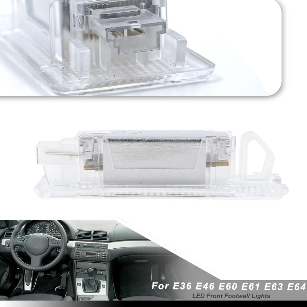 NSLUMO Led Interior Courtesy Footwell Lights Replacement for B'MW 3 5 6 Series E36 E46 E60 E61 E63 E64 6500K Xenon White Under Dashboard Floor Courtesy Lamp Assembly