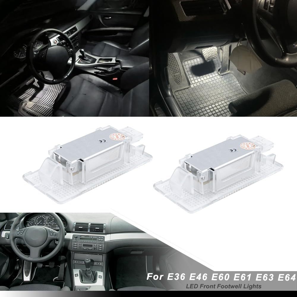 NSLUMO Led Interior Courtesy Footwell Lights Replacement for B'MW 3 5 6 Series E36 E46 E60 E61 E63 E64 6500K Xenon White Under Dashboard Floor Courtesy Lamp Assembly