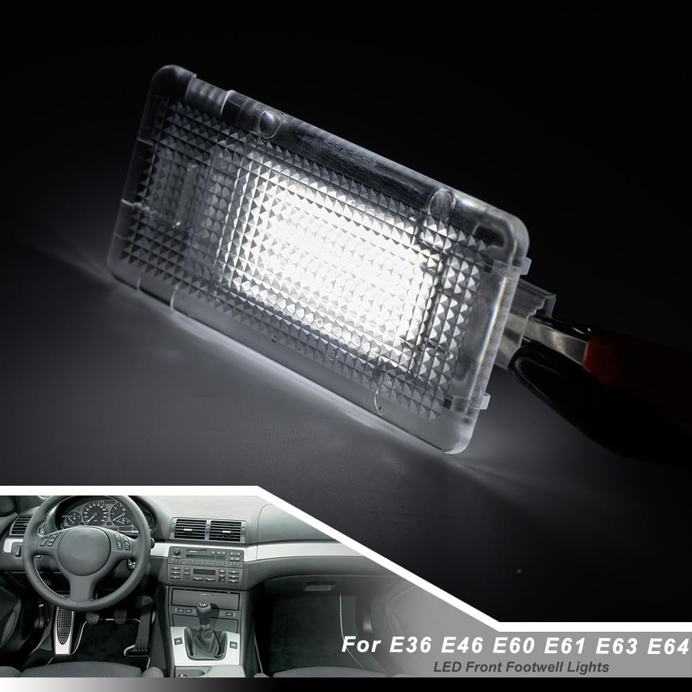 NSLUMO Led Interior Courtesy Footwell Lights Replacement for B'MW 3 5 6 Series E36 E46 E60 E61 E63 E64 6500K Xenon White Under Dashboard Floor Courtesy Lamp Assembly