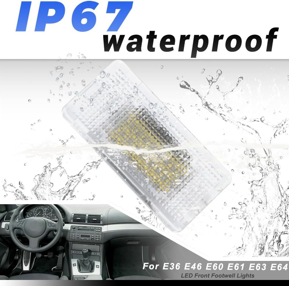 NSLUMO Led Interior Courtesy Footwell Lights Replacement for B'MW 3 5 6 Series E36 E46 E60 E61 E63 E64 6500K Xenon White Under Dashboard Floor Courtesy Lamp Assembly