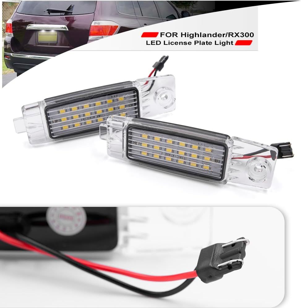 NSLUMO Led License Plate Light for 2008-2013 To'yota Highlander 1999-2003 Lex'us RX300 6500K Xenon White Number Plate Light 18-SMD Rear Led Tag Lamp Assembly Replacement Error Free