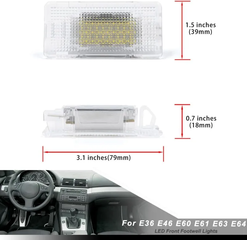 NSLUMO Led Interior Courtesy Footwell Lights Replacement for B'MW 3 5 6 Series E36 E46 E60 E61 E63 E64 6500K Xenon White Under Dashboard Floor Courtesy Lamp Assembly