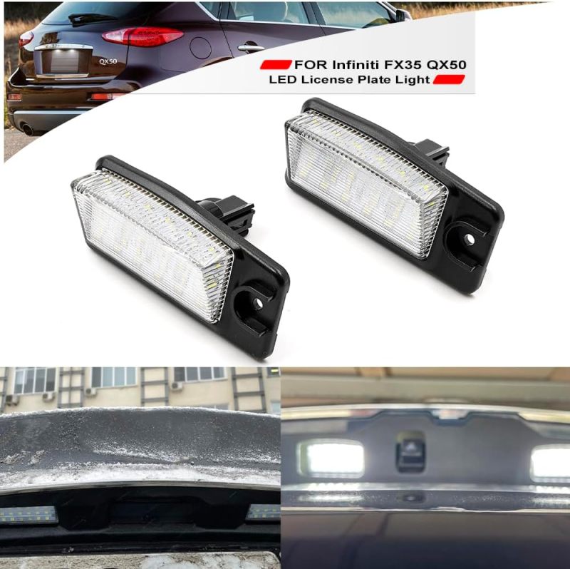 NSLUMO Led License Plate Light for 2002-2018 Infiniti FX35 QX50 EX35 QX70 Q45 6500K Xenon White Number Plate Light 18-SMD Rear Led Tag Lamp Assembly Replacement