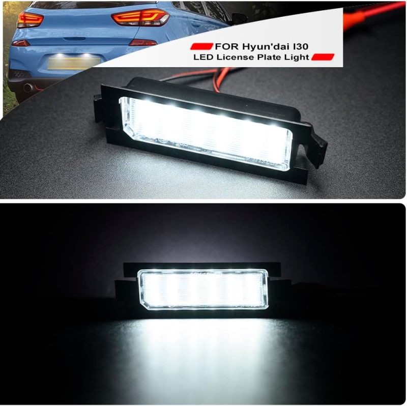 NSLUMO Led License Plate Replacement for 2013-up Hyun'dai i30 6500K Xenon White Number Plate Light 18-SMD Rear Led Tag Lamp Assembly Error Free