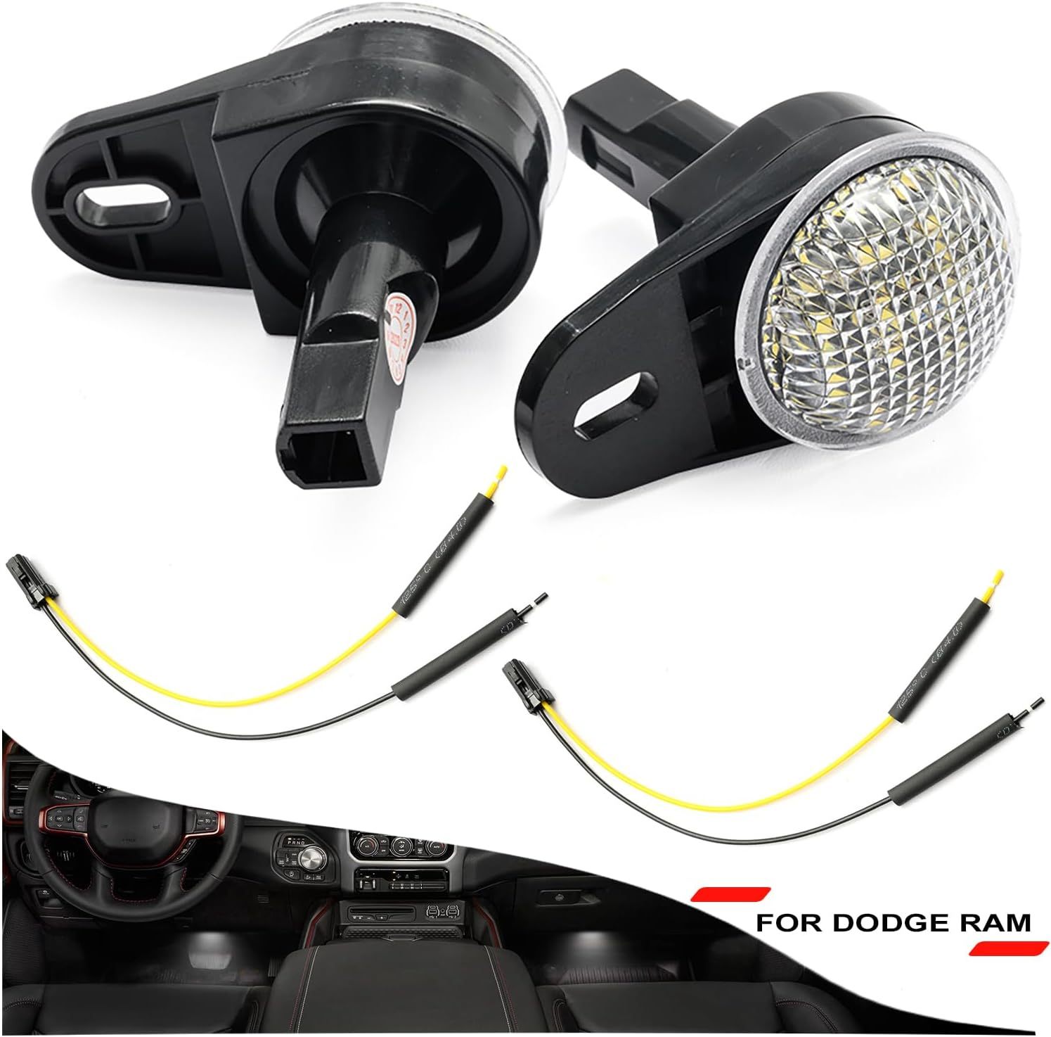 NSLUMO LED Courtesy Footwell Lights Replacement for 2011 2012 Dodge Ram 1500 2500 3500 Pickup, 6000K White Led Under Dashboard Interior Welcome Floor Liner Lamps Harness Assembly Canbus Error Free
