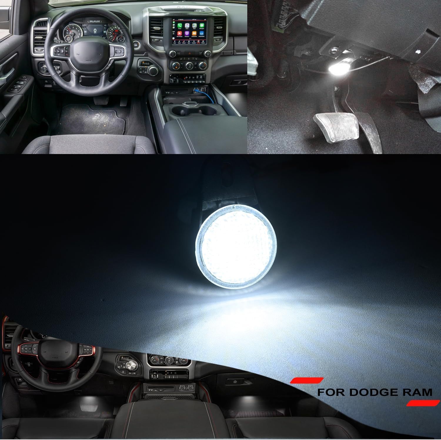 NSLUMO LED Courtesy Footwell Lights Replacement for 2011 2012 Dodge Ram 1500 2500 3500 Pickup, 6000K White Led Under Dashboard Interior Welcome Floor Liner Lamps Harness Assembly Canbus Error Free