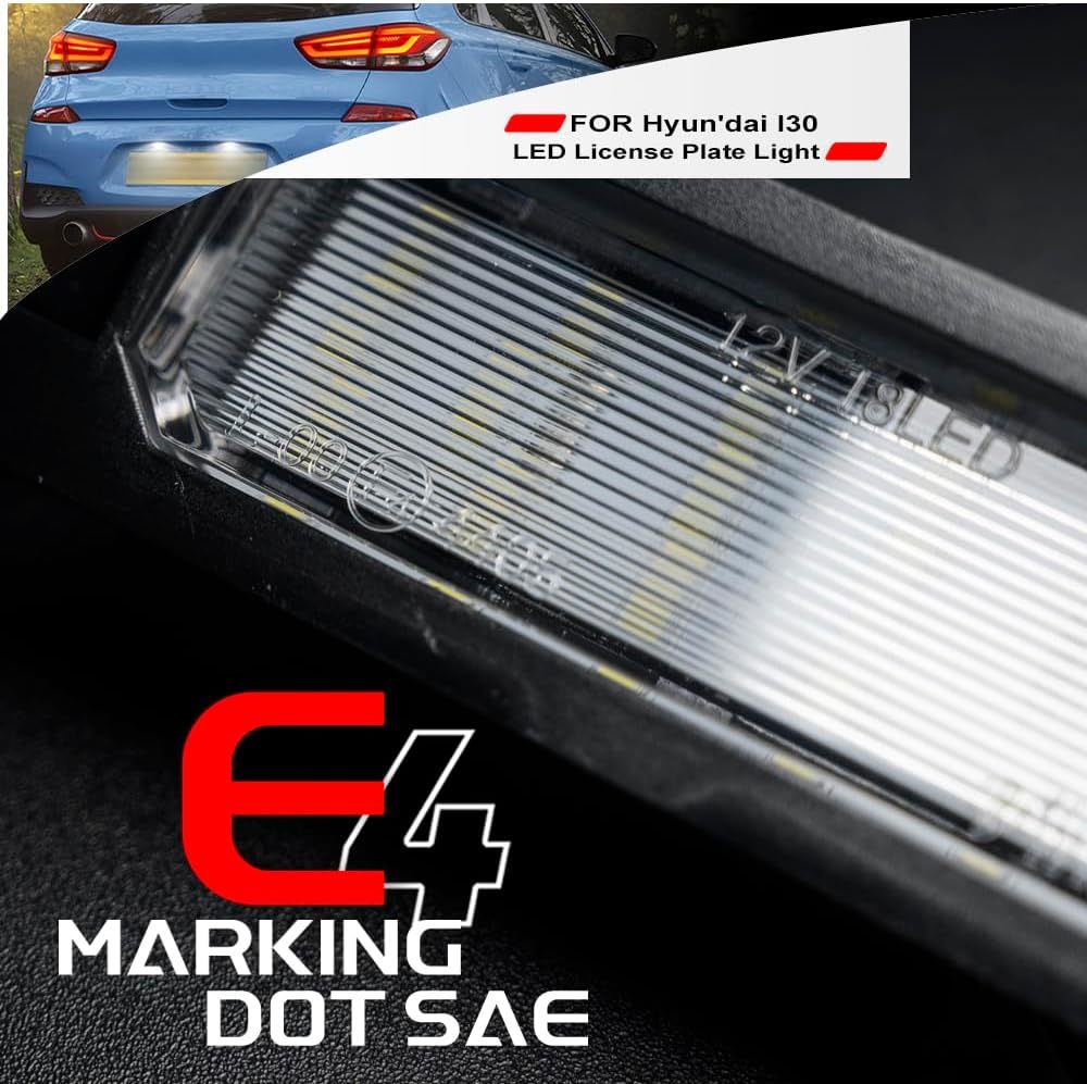 NSLUMO Led License Plate Replacement for 2013-up Hyun'dai i30 6500K Xenon White Number Plate Light 18-SMD Rear Led Tag Lamp Assembly Error Free