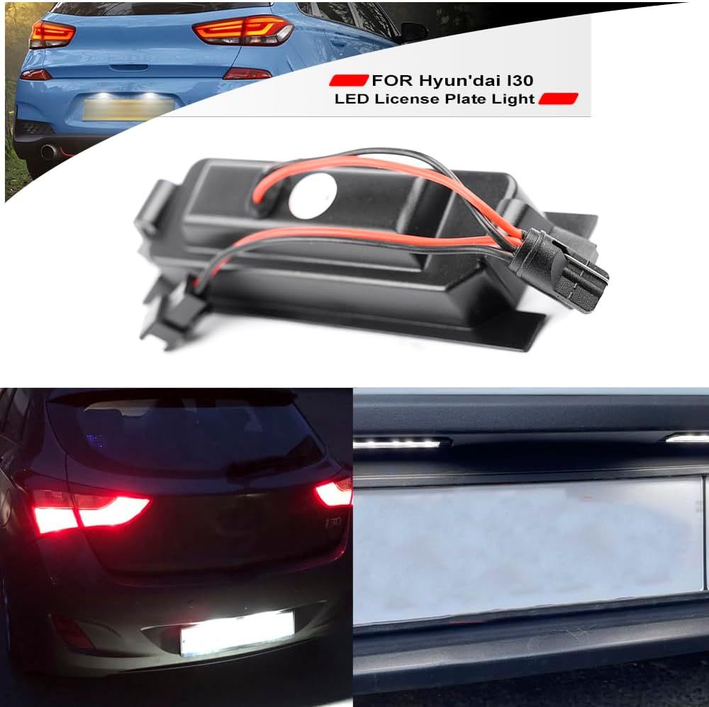 NSLUMO Led License Plate Replacement for 2013-up Hyun'dai i30 6500K Xenon White Number Plate Light 18-SMD Rear Led Tag Lamp Assembly Error Free