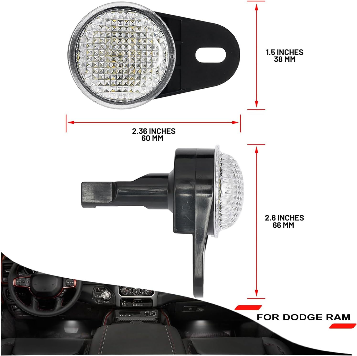 NSLUMO LED Courtesy Footwell Lights Replacement for 2011 2012 Dodge Ram 1500 2500 3500 Pickup, 6000K White Led Under Dashboard Interior Welcome Floor Liner Lamps Harness Assembly Canbus Error Free