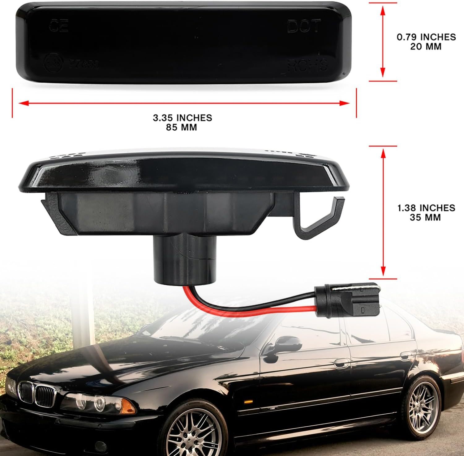 Sequential Amber LED Side Marker Lights Compatible w/BMW 5 Series E39 525i 528i 530i 540i M5 Front Fender Led Dynamic Turn Signal Indicator Blinker Lamps Smoked Lens OEM Replacement