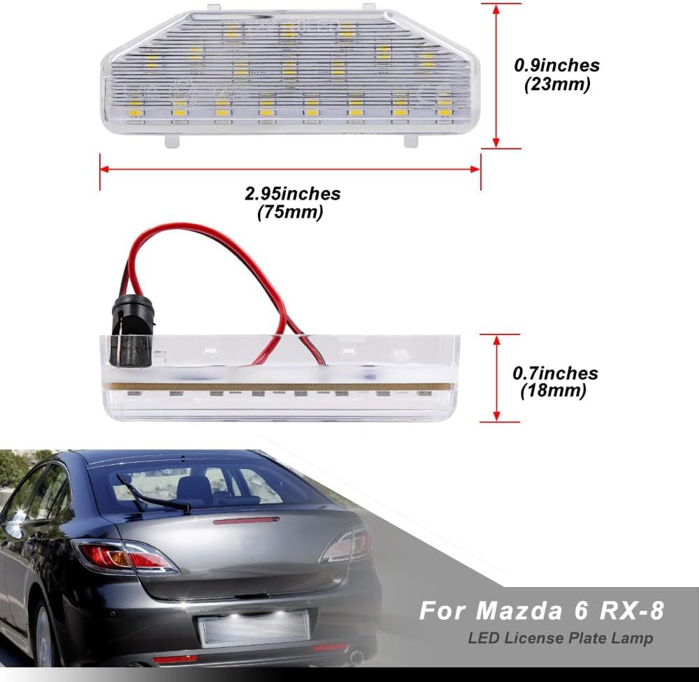 NSLUMO Led License Plate Light for 2004-2012 Mazda 6 RX8 6500K Xenon White Number Plate Light 18-SMD Rear Led Tag Lamp Assembly Replacement
